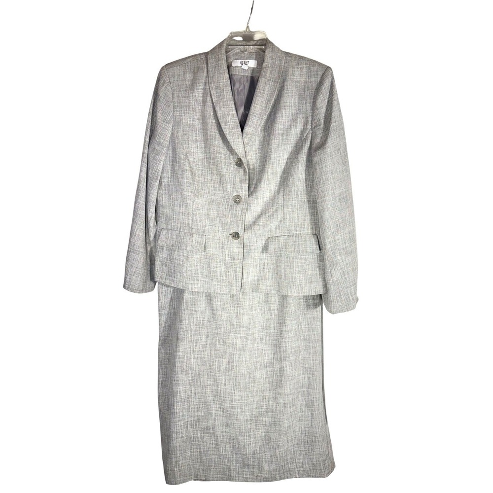 Le Suit size 16 Gray Women's Two-Piece Suit Jacket & Skirt lined 3 button